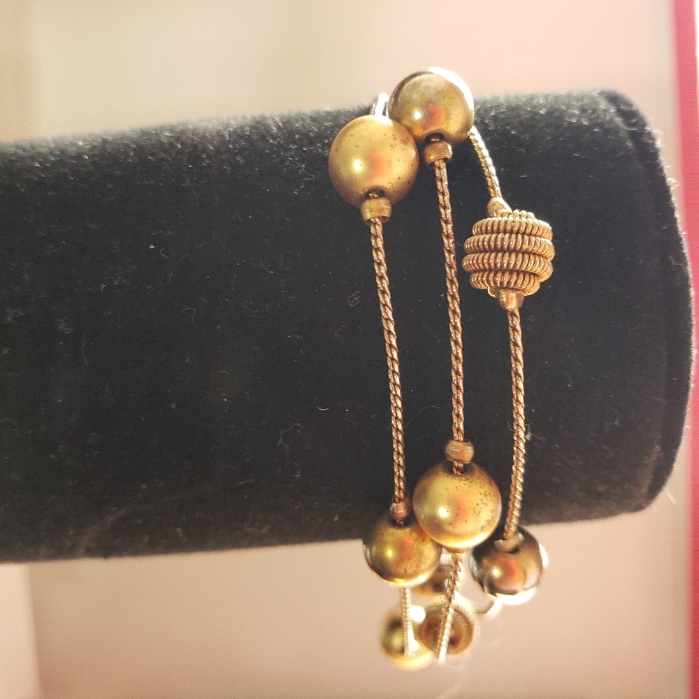 Size 6" Golden Beaded Triple Strand Bracelet - Picture 2 of 4